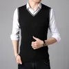 #1319 Autumn Pattern Men Sweaters Vest Fashion Korean Slim V-neck Knitwear Vest High Quality Waistcoat Black/Grey/Navy Blue