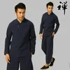 Ensembles de Kung Fu chinois traditionnels de méditation bouddhiste pour hommes, chemisier en lin et coton, pantalon à taille élastique, costume tang ample, vêtements ethniques pour hommes