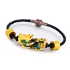 Ganz neues Produkt Feng Shui Obsidian Lederseil Pixiu Perlen Armbänder Vietnam Sand Gold Emaille Obsidian Armband6299545