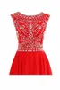 Vestido Longo 파라 Formatura 뜨거운 판매 붉은 쉬폰 긴 이브닝 드레스 Rhinestones 무도 회장 드레스