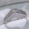 Podwójne V Styl Śliczne Luksusowa Biżuteria 925 Sterling Silver Pave White Sapphire CZ Diament Impreza Nowa Kobieta Obrączka Pierścień Na Prezent dla zakochanych