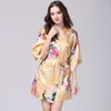 Fleck Bademantel Frauen Seide Kimono Floral Bademantel Pfau Kurze Nachtwäsche Hochzeit Brautjungfer Druck Pyjamas Nachthemd Kleid YFA169