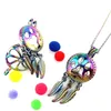 C706 Rainbow Color Dream Catcher Cat-pad leaf Beads Cage Pendant Essential Oil Diffuser Aromatherapy Pearl Cage Locket Pendant Necklace