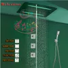 Vanne thermostatique à grand débit Ultra Luxur avec musique Radio FM Bluetooth LED Pommeau de douche au plafond Rain Bubble Mist Robinet de douche
