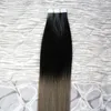 Ombre Tape Hair T1B Nastro estensione grigio argento Confezione da 40 Pezzi Adesivo Capelli Senza Cuciture 100 Grammi 10" 12" 14" 16" 18" 20" 22" 24" 26"