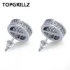 TOPGRILLZ Gold Silver Color Iced Out Cubic Zircon Round Stud Earring With Screw Back Buckle Men Women Hip Hop Jewelry Gifts