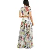 Sommer Folor-Länge Frauen 2 Stück Kleid 2018 Print Floral Crop Top mit langem Kleid Split Durchsichtig Maxi Bohemian Strandkleider Vestido