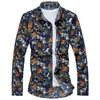 Chemise à fleurs pour hommes 2017 automne mode impression à manches longues chemises hommes de haute qualité luxe hommes chemise décontractée travail bureau chemises 7XL