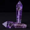 1pcs Natural Amethyst Quartz Crystal wand point six sides Purple gemstone quartz Wand Healing with Metal filter1636308