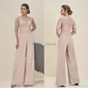 Champagne Jumpsuit Mother of the Bride pants Sheer Neckline Lace Half Sleeve Groom Mother Elegant Formal Evening Gowns Chiffon trousers uk