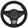 Couro preto mão-costurado tampa de volante do carro para BMW E60 E63 E64 M5 2007 2008