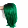 Ombre grön färg syntetiska korta peruker för kvinnor rakt ful spets front peruk cosplay för kvinnor hög temperatur fiber
