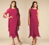 Nieuwe aankomst plus size moeder van de bruid pakken met jas chiffon juweel nek thee lengte bruidegom jurk avondjurken