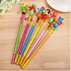 Hot Sale 48pcs / lot Wooden Animals Kawaii Studenter Penna med Skakbar Huvud Barn Söt Studie Tecknad Personlighet Kids Presenter