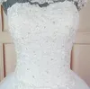 Bateau romántico Vestidos de boda de cuello escarpado Ojo de la cerradura Con gorra de corsé Mangas cortas Apliques de encaje Granos Vestidos de novia de boda baratos