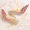 Bingling Ombre Sequined Wedding Shoes For Bride Stiletto Heel Prom Banquet High Heels Plus Size Pointed Toe 3 Colors Bridal Shoes318J