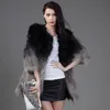 NOVO Design Fashion Fashion Luxo feminino Real Raccoon Fur Gradient Color Three Quarter Manga Medium Long Long O-Gobes Casacos 3xl