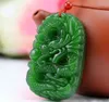 Kinesisk Naturlig Grön Färg Jade Handskuren Harmony DragonPendant + Rope Necklace