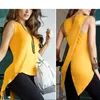 New Women Asymmetry O Neck Tank Top Summer Split Sleeveless Vest Blouse Ladies Fashion Long Irregular T Shirt Tops