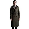 Casaco de lã extra longo casaco masculino britânico duplo-breasted trenchcoat homens magro fit clássico exército verde aquecido casaco de ervilha quente