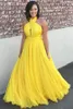 Bridesmaid Dresses 2022 Yellow Chiffon for Junior Wedding Party Guest Gown Maid of Honor Halter Backless Custom made Full Length