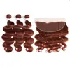 Copper Red Virgin Brazylijski Human Hair Wiązki z Frontals Ciała Fala # 33 Dark Auburn 13x4 Full Lace Frontal Zamknięcie z wiązek splot