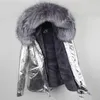 Good quality women winter snow coats MAOMAOKONG Brand Grey fox fur hoody grey rabbit fur lined silver mini parka USA germany