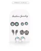 Vintage Bohemia Stud Crown Moon Wings Sharp Retro Turquoise Color Earring Set With 5 Pairs Alloy Wholesale
