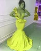Coral Mermaid Prom Dresses Sheer Neck Crystal Ruffles Satin African Evening Dresses Formal Gowns Sweep Train