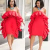 Stylowa seksowna krótka sukienka na koktajl proste bez ramiączek bez rękawów Ruffles Ruched Długość kolana Party Dress Atrakcyjne Vestidos de Fiesta Prom Dres