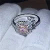 フラワージュエリー愛好家リングクッションカット5AジルコンCZ 925スターリングシルバーの婚約の結婚式のバンドリング女性ジュエリーギフト