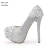 Cinderella Crystal Prom Skor Silver Rhinestone Bride Skor Bröllopsklänning Äktenskapsskor Performance Party Prom High Heels