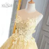 Jaune robe de bal longues Robes de bal 2020 chérie élégant Floral Fleurs 3D dentelle soir étage Longueur Robes de soirée robe de fiançailles Robes