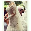 Mermaid Wedding Dresses 2019 Dubai High-Neck Bridal Gowns Sheer Long Sleeves Beaded Lace Applique Wedding Gown Tulle Long Bridal Dress Chic