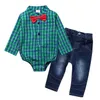 2PCS Baby Rompers Boys Long Rleeve Siatka Romper T-shirt +Demin Pants Kids Casual Clothing Sets