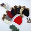 Bambini Adulti Berretti con pon pon di pelliccia con fodera Cappelli alla moda Inverno lavorato a maglia Cavo di lusso Slouchy Berretti con teschio Berretti per il tempo libero CCA 20 pezzi