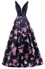 Women Formal Celebrity Evening Dresses Floral Print Graduation Party Gowns Low Back Deep Vneck 3D Flower Backless Ball Gown Prom 1948247