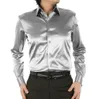 Fashion Men Shirt Silk Satin Men's Long Sleeve Casual Couples Black White Wedding Dress235P