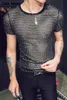 2018メンズスルーシャツメンズ透明なTシャツブラックセクシーな弾力性メッシュカミザスリムフィットソーシャルクラブ衣装