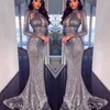 Şık Mermaid Payetli Gelinlik Modelleri Yüksek Boyun Uzun Kollu Elbiseler De Soiree Lüks Sequins Dubai Parti Eating Elbise