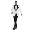 Najlepsze Popularne Szal Lapel One Button White Groom Tuxedos Groomsmen Mężczyźni Garnitury Formalne Business Prom Dostosuj (Kurtka + Spodnie + Łuki krawat) No: 65