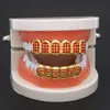 Hip Hop Party Cosplay Bio Copper Gold Teeth Grillz Caps Top & Bottom Shiny Bling Bling Red CZ Charm Grill Sets Tooth Socke254n