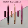 Double-headed Makeup Lip Brush dual head for Eyeshadow eyebrow brush Retractable two head brushes Cosmetic Lipstick Lip Brush