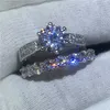 choucong Lovers ring set Round Diamond Crystal White Gold Filled Fedi nuziali per fidanzamento per le donne Gioielli per la madre