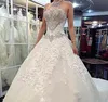 2019 Nuovi abiti da sposa di lusso con cavezza Cristalli Swarovski Perline Backless Una linea Cappella Treno Pizzo Bling Personalizzato Avorio Bri190I