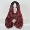 Nouvelles perruques de cheveux synthétiques à longue boucle de couleur de racine foncée 24 pouces