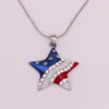 Gratis frakt 50st Många trendiga mode smycken emalj amerikanska flaggan stjärna med klara kristallstenar hänge halsband för kvinnor