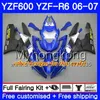 Corpo + Tanque Para YAMAHA YZF R 6 YZF 600 YZF-R6 azul brilhante quente 2006 2007 Quadro 233HM.32 YZF-600 YZF600 YZFR 06 07 YZF R6 06 07 Kit de Carcaças