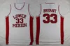 Mi08 Herren Vintage 33 Bryant Lower Merion High School Basketball-Trikots Rot Schwarz Weiß Genähte Hemden S-XXL