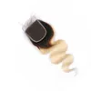 Stängningar Mongoliskt mänskligt hår 4x4 Spetsstängning Middle Three Free Part 1B/613# Blond Body Wave Hair Products Top Stängningar Remy